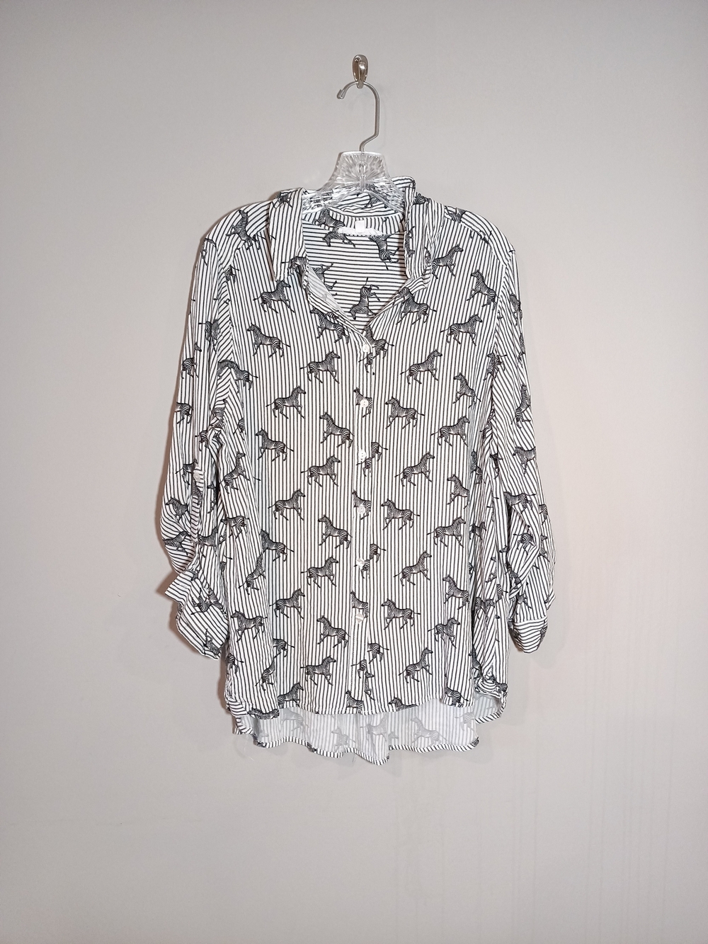 Jane + Delancey Black & White Striped Zebra Print Button Front Blouse Size 1X